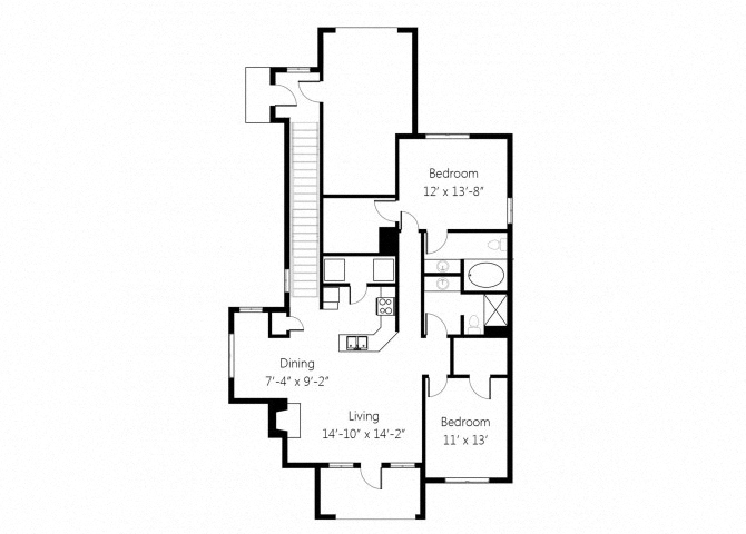Floor plan for 2 beds, 2 baths, 1174 sqft